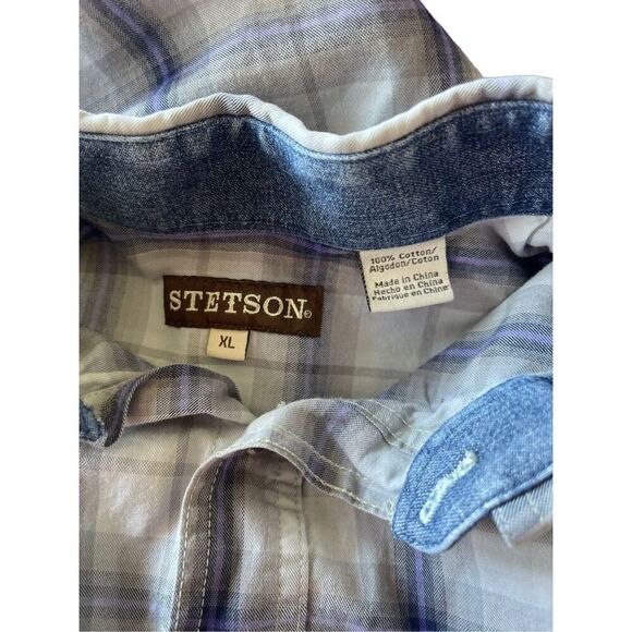 Stetson Men's Purple & Gray Plaid Collared Buttons Down Shirt Size XL - Picture 4 of 12